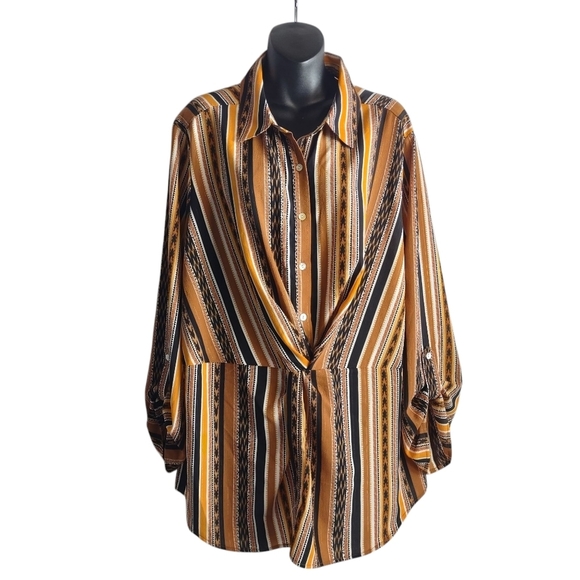 Ruby Rd. Split Button Mixed Stripe Tweed Front Top Blouse Size 1X - Picture 3 of 12